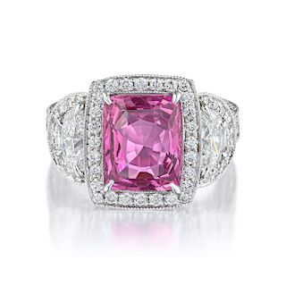 4.04-Carat Burmese Unheated Pink Sapphire and Diamond Ring