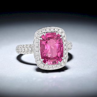 4.70-Carat Burmese Unheated Pink Sapphire and Diamond Ring