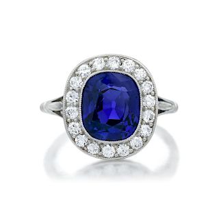 Vintage Burmese Unheated Sapphire and Diamond Ring