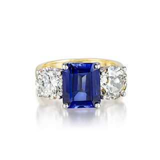 Synthetic Sapphire and Diamond Ring