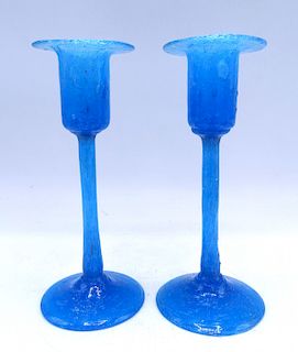 PR. BLUE VENETIAN GLASS CANDLESTICKS 