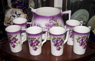 Semiporcelain Juice Pitcher and 6 Cups with Handles