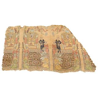 Rare Islamic Persian Safavid Silk Lampas Textile Fragment, Safavid Dynasty