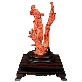Exceptional Chinese Carved Coral Figural Group of Immortals