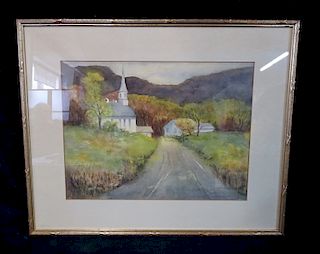 FRAMED WATERCOLOR "CHURCH SCENE" SGN. RM 