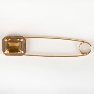 14k Gold and Citrine Safety Pin