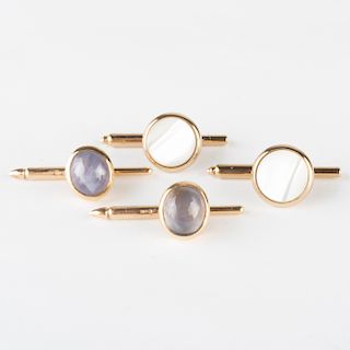 Four 14k Gold Tie Pins, with Mother-of-Pearl and Sapphire