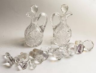 2 Cut Crystal Decanters together with a Box of 10 Asst. Stoppers