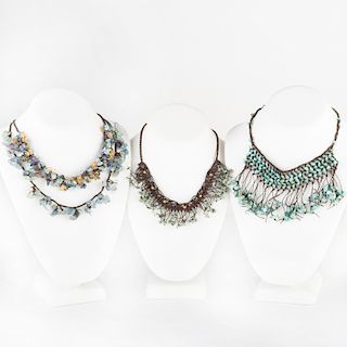 Four Beaded Stone and String Necklaces