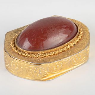 Italian Gold-Plated Stone-Mounted Pill Box