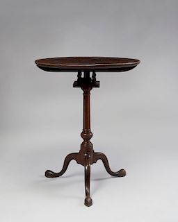 QUEEN ANNE TILT-TOP BIRD-CAGE DISH-TOP MAHOGANY CANDLE STAND,Philadelphia, circa 1770 