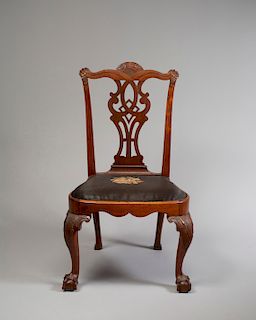 SIR WILLIAM JOHNSON'S IMPORTANT CHIPPENDALE MAHOGANY COMPASS SEAT SIDE CHAIR,New York, 1770-1765