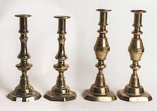 2 Pair of Early Brass Candlesticks