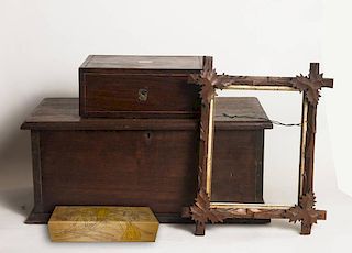 2 Vintage Wooden Boxes and Frame