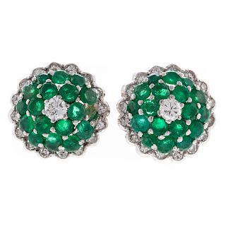 A Pair of Lady's Emerald & Diamond Earrings in 14K