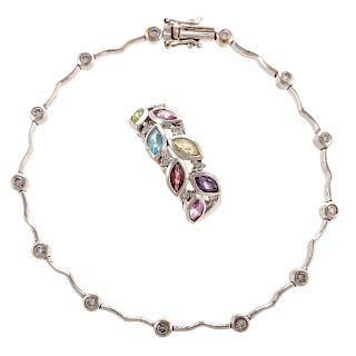 A Diamond Link Bracelet & Gemstone Ring
