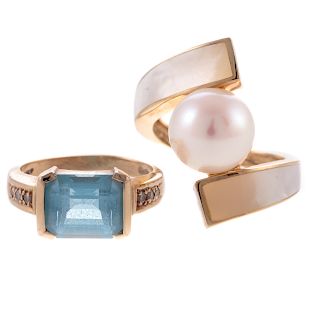 Two Rings with Pearl & Blue Topaz