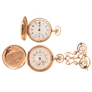 Two Engraved Pocket Watches in 14K & 10K Gold