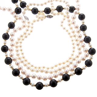 A Collection of Pearl Necklaces with 14K Clasps