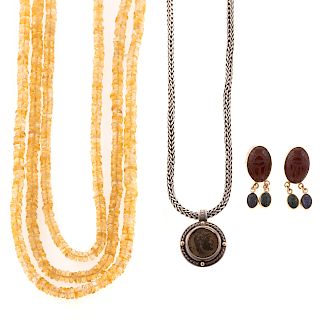 An Assortment of Beads, Silver & Gold Jewelry