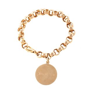 A Large 14K Round Link Charm Bracelet with 1 Charm