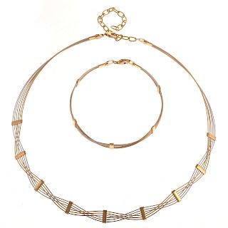 A Matching Necklace and Bracelet in 14K