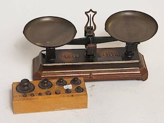 Iron and Brass Scale with Boxed Weights