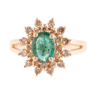 A Ladies Emerald & Diamond Ring in 14K