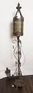 Wrought and Cast Iron Floor Lamp together with a Metal and Glass Porch Light