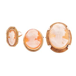 An Assortment of Cameo Jewelry in Gold