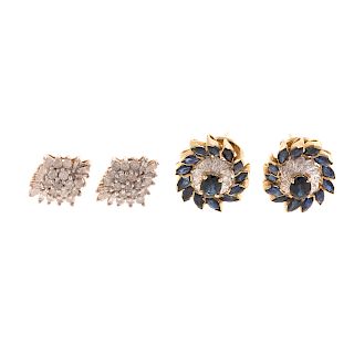 Two Pairs of Sapphire & Diamond Earrings in Gold