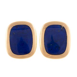 A Pair of Lapis Lazuli Button Earrings in 14K