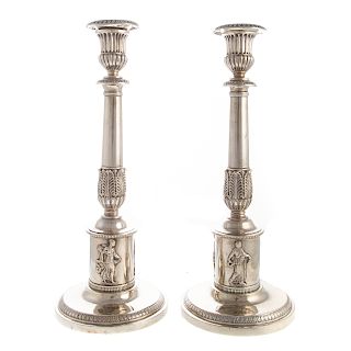 Pair German Neoclassical Silver Candlesticks