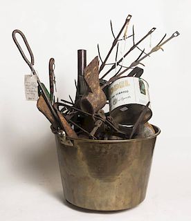 Brass Bucket Full of Iron and Tin Tools and Stuff