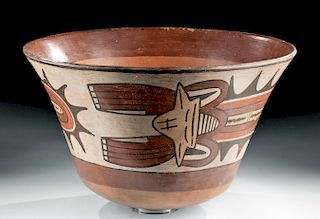 Huge Nazca Polychrome Olla - Serpent w/ Trophy Head