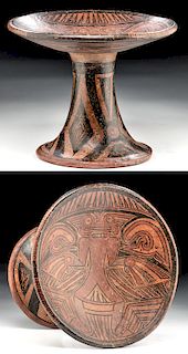 Fine Cocle Macaracas Polychrome Pedestal Plate