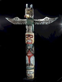 Huge 20th C. Wood Totem Pole Muckleshoot Reservation
