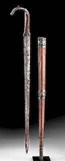 19th C. Tuareg Steel & Leather Sword w/ Sheath - Takoba
