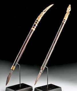 19th C. Dayak Antler, Wood, Iron Rice Knives (Padi)