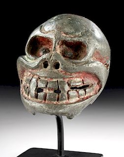Rare 17th C. Tibetan Bronze Votive - Human Skull