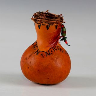 NATIVE AMERICAN POTTERY STYLE DECORATIVE GOURD, SIGNED