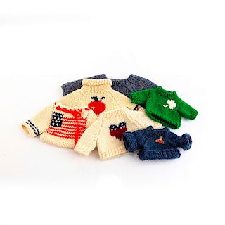 SET OF 6 TEDDY BEAR/DOLL KNITTED SWEATERS