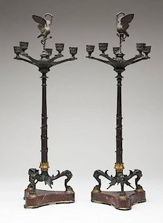 Pair of English Regency-style bronze candlesticks