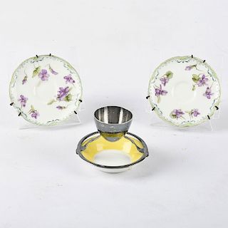 MAPPIN & WEBB EGG CUP WITH UNDERPLATE AND TWO SAUCERS