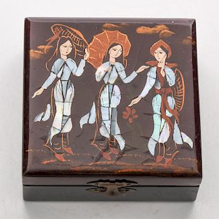 VINTAGE CHINESE JEWELRY BOX WITH MOTHER OF PEARL INLAY