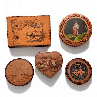 5 HAND CARVED WOODEN TRINKET BOXES