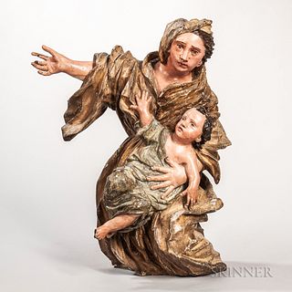 Polychrome Carved Wood Madonna and Child