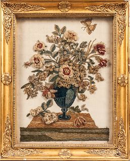 Framed French Silk Still Life with Raised Silk Chenille Embroidery