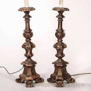 Pair of Carved Giltwood Candlesticks