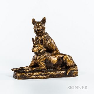 After Louis Riché (French, 1877-1949)  Bronze Depiction of Two German Shepherds